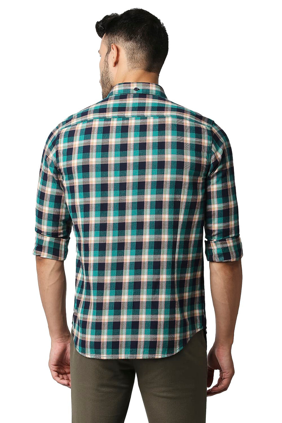 BASICS SLIM FIT ALHAMBRA GREEN BRUSHED TWILL CHECKS SHIRT