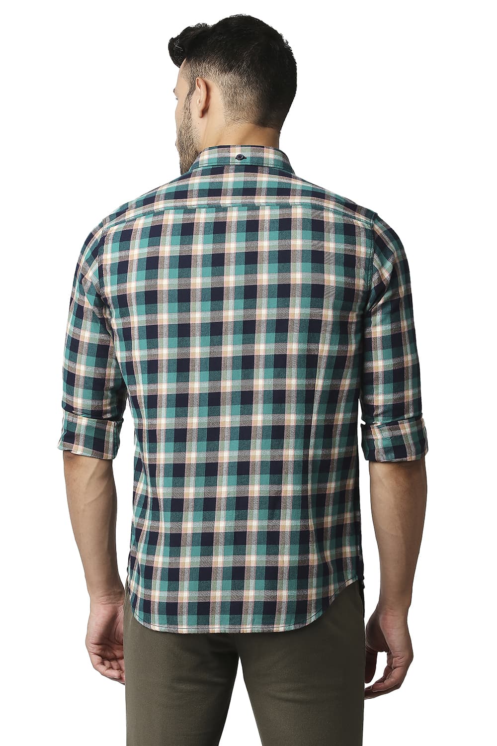 BASICS SLIM FIT BRUSHED TWILL CHECKS SHIRT