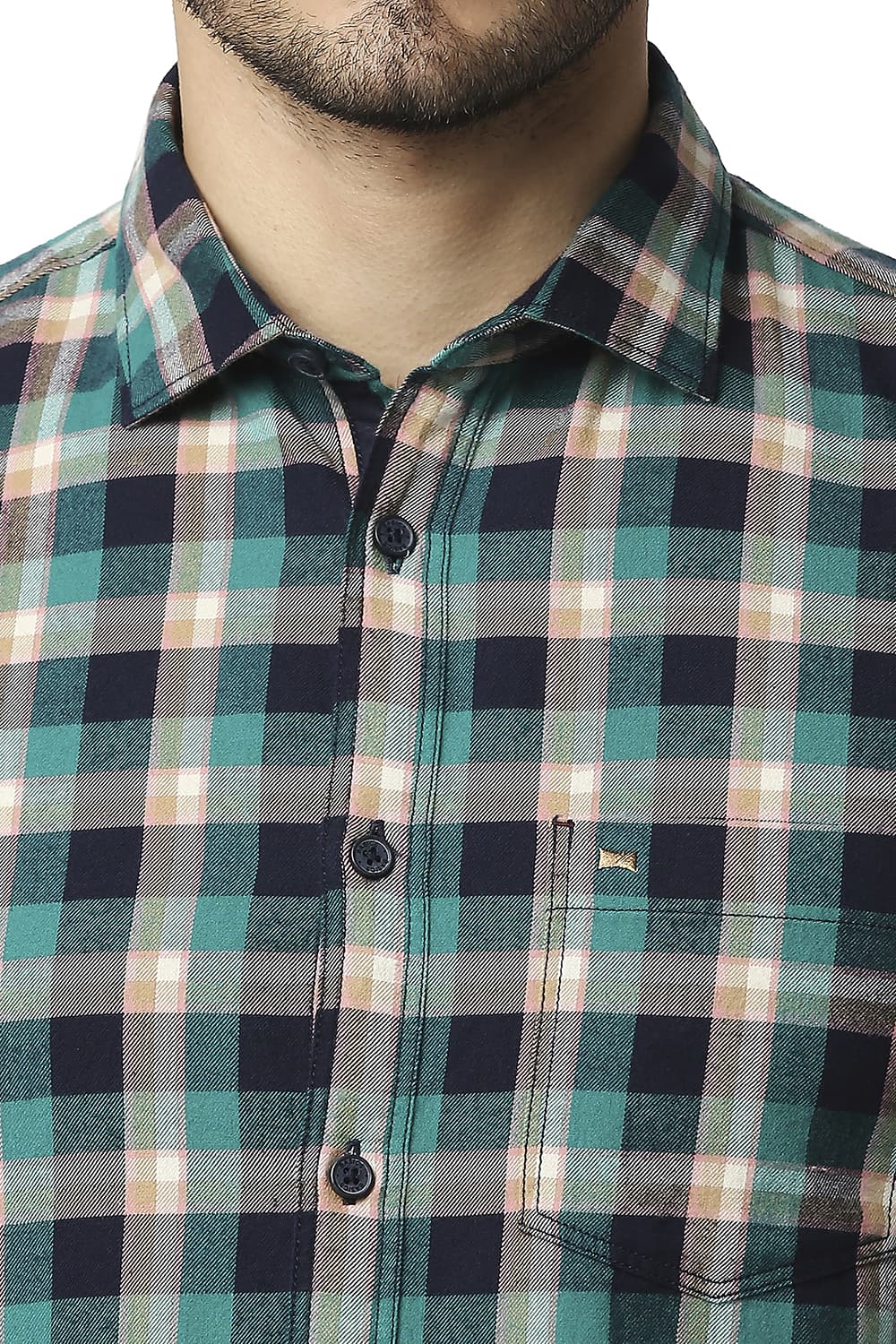 BASICS SLIM FIT BRUSHED TWILL CHECKS SHIRT