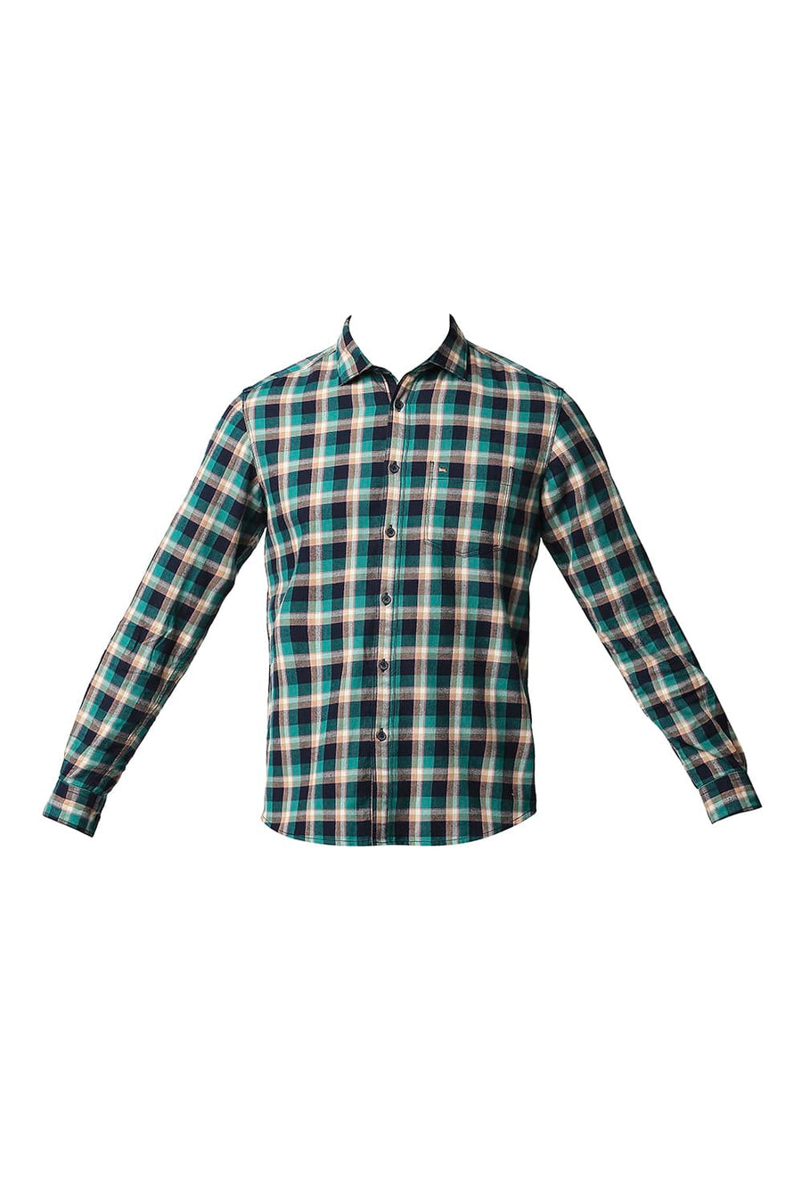 BASICS SLIM FIT ALHAMBRA GREEN BRUSHED TWILL CHECKS SHIRT