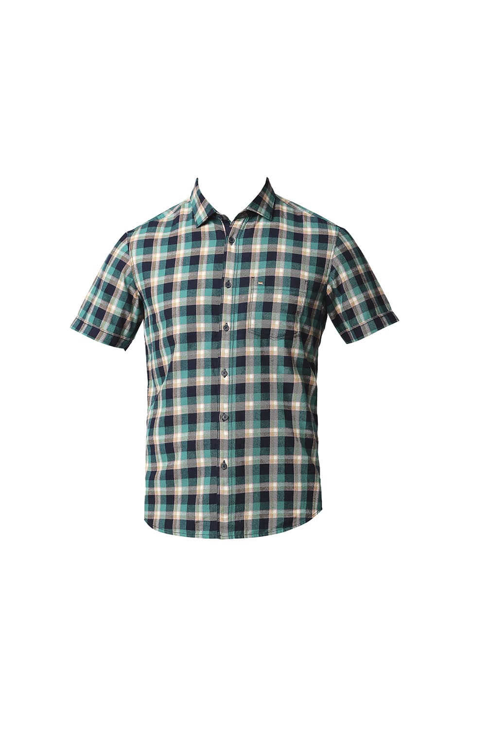 BASICS SLIM FIT BRUSHED TWILL CHECKS HALFSLEEVES SHIRT