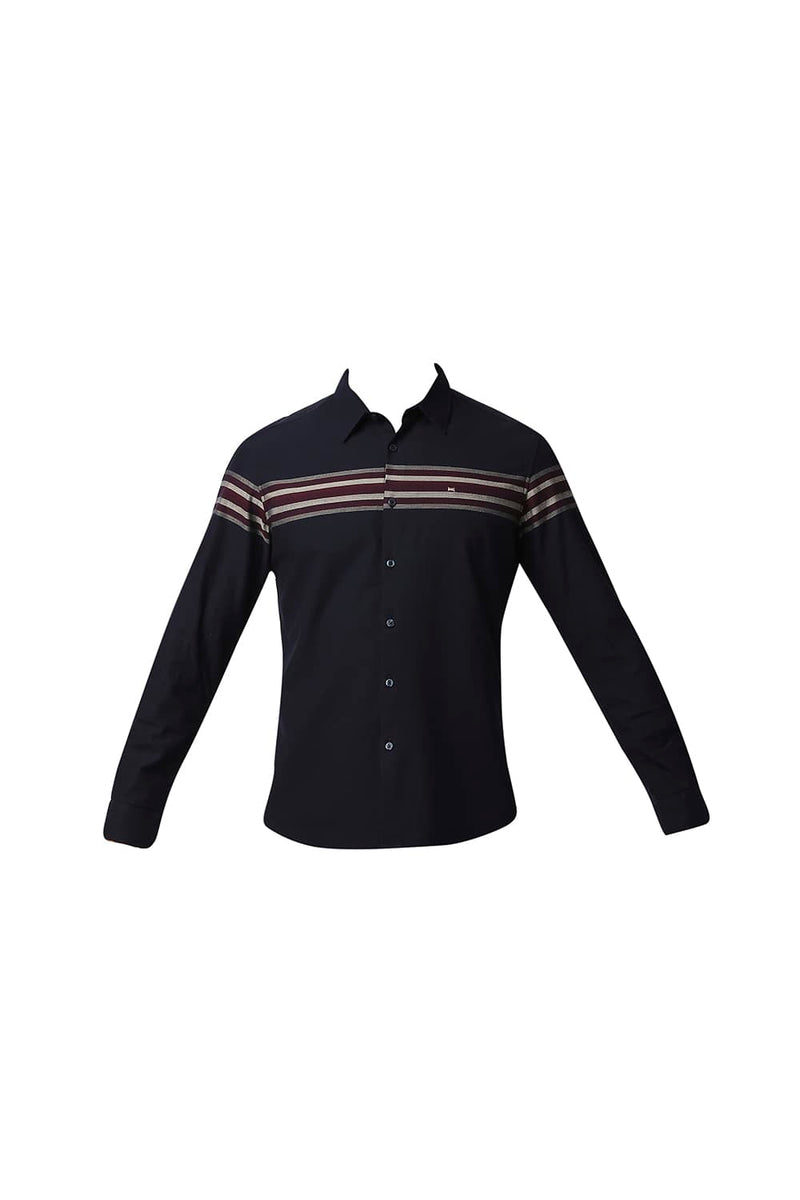 BASICS SLIM FIT DOBBY ENGINEERING WEFT STRIPE SHIRT