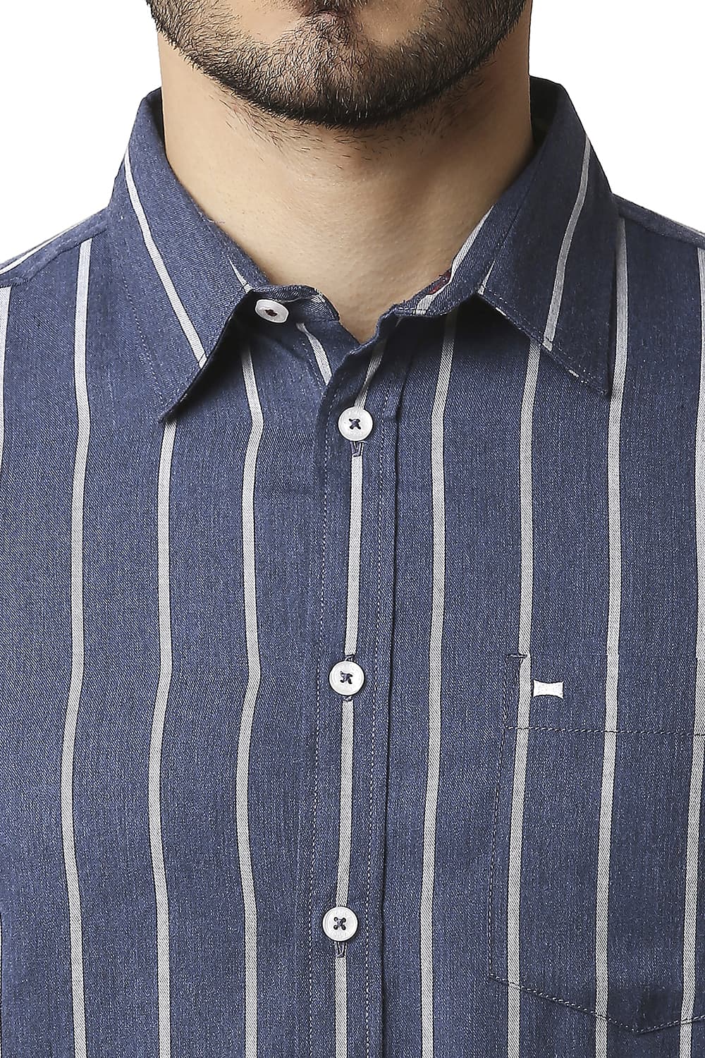 BASICS SLIM FIT POLY VISCOSE STRIPE HALFSLEEVES SHIRT