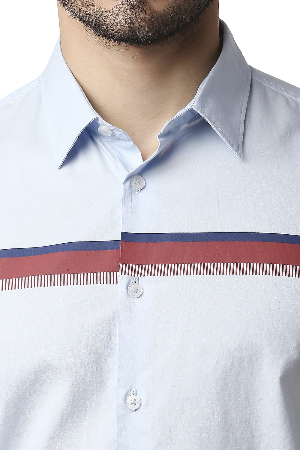 BASICS SLIM FIT OXFORD STRIPE HALFSLEEVES SHIRT