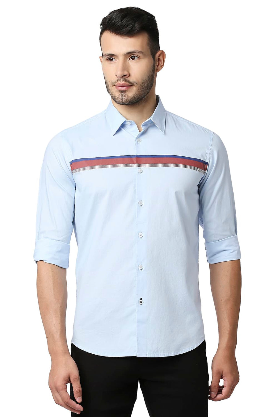 BASICS SLIM FIT DREAM BLUE OXFORD STRIPE SHIRT