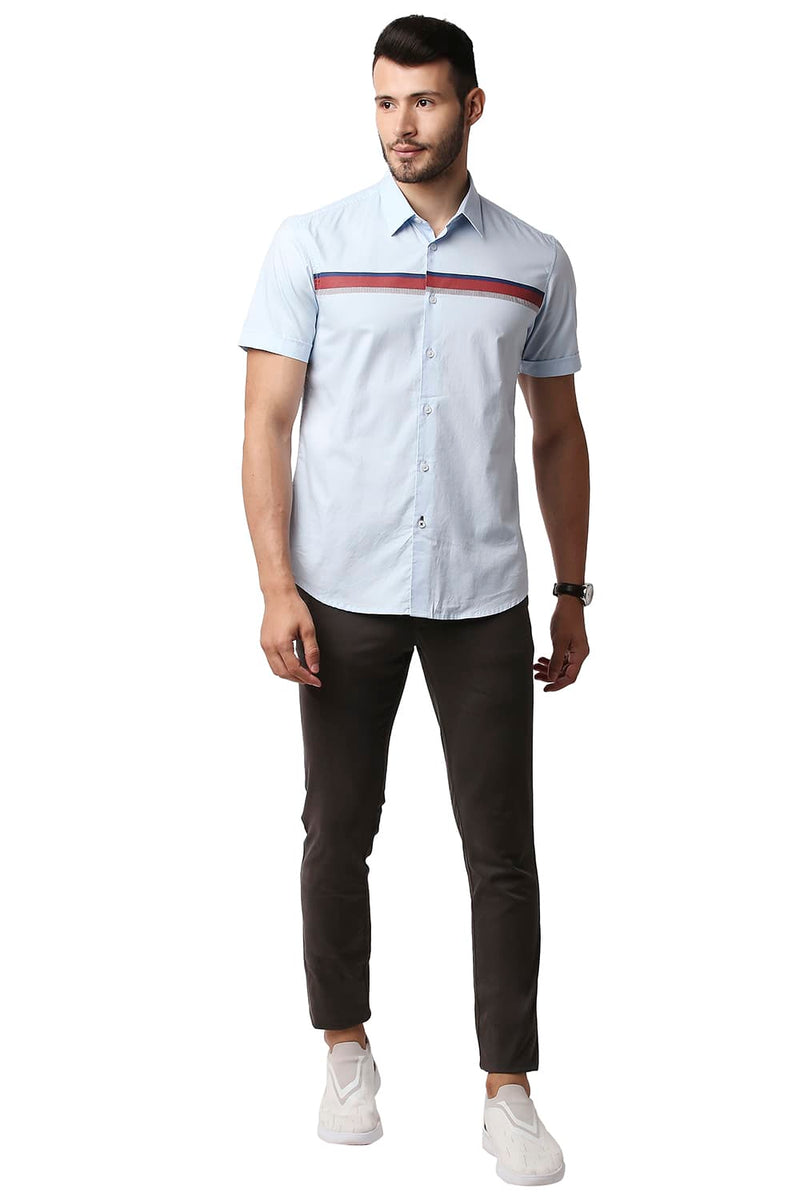 BASICS SLIM FIT OXFORD STRIPE HALFSLEEVES SHIRT