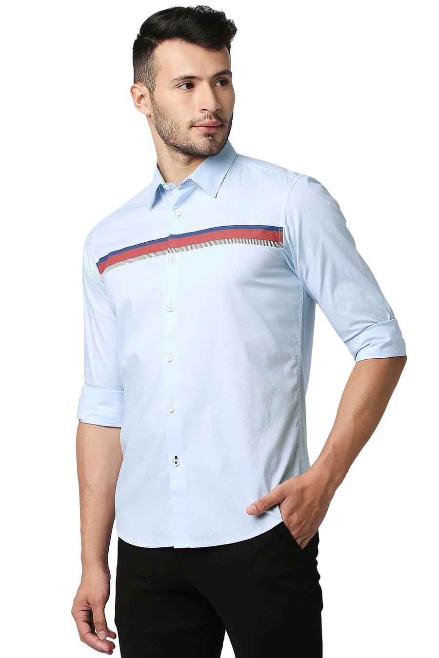 BASICS SLIM FIT DREAM BLUE OXFORD STRIPE SHIRT