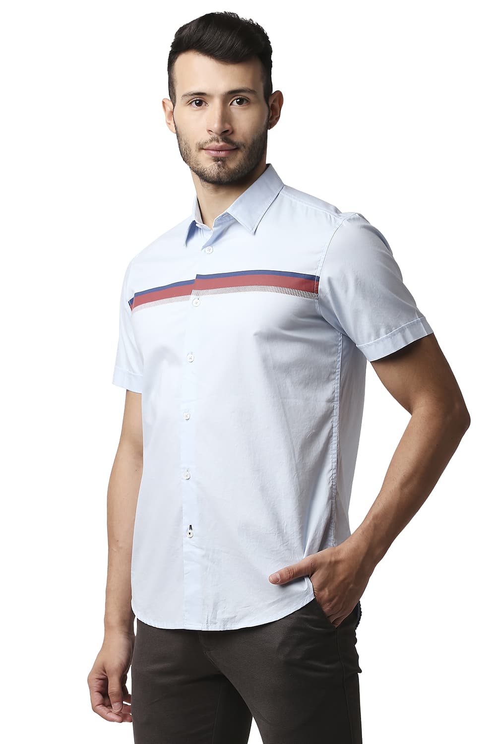 BASICS SLIM FIT OXFORD STRIPE HALFSLEEVES SHIRT