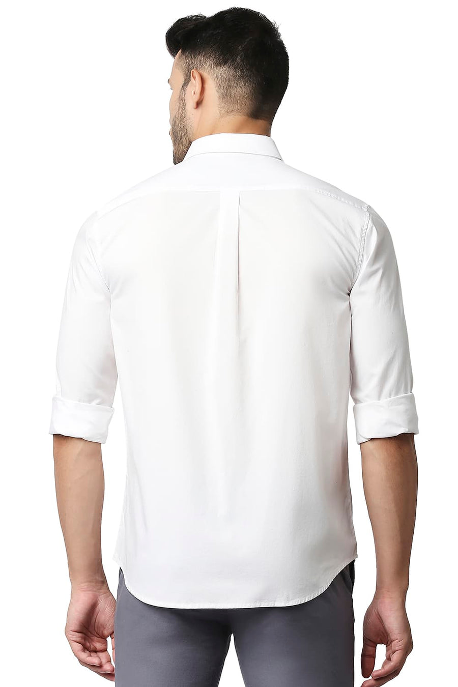 BASICS SLIM FIT BRIGHT WHITE OXFORD STRIPE SHIRT