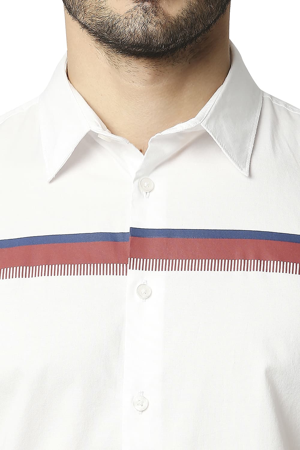 BASICS SLIM FIT OXFORD STRIPE HALFSLEEVES SHIRT