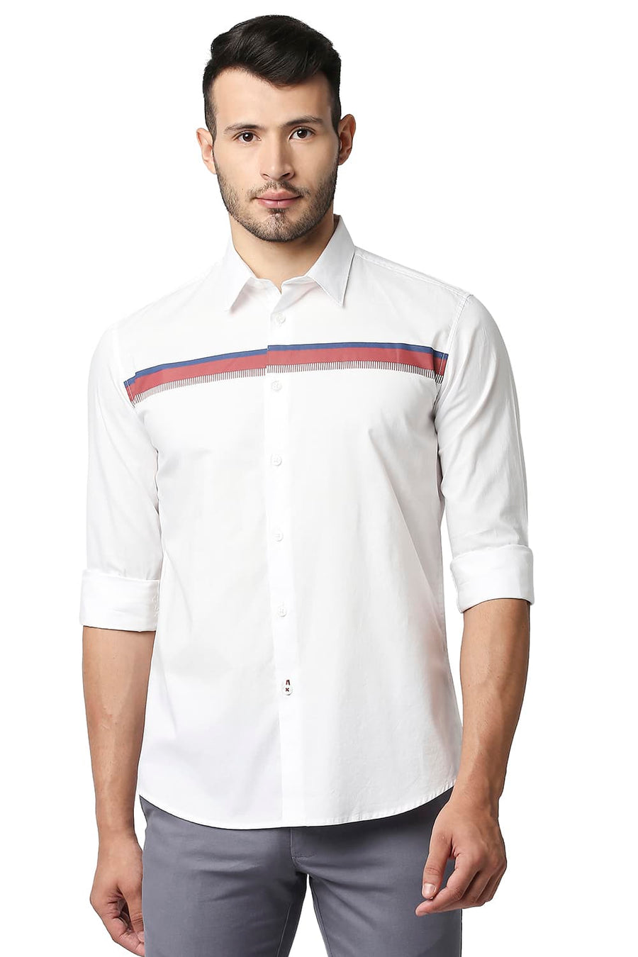 BASICS SLIM FIT BRIGHT WHITE OXFORD STRIPE SHIRT