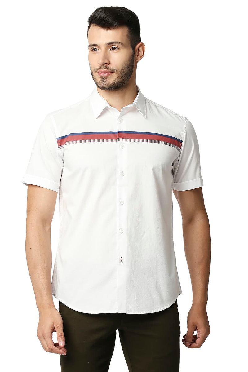 BASICS SLIM FIT OXFORD STRIPE HALFSLEEVES SHIRT