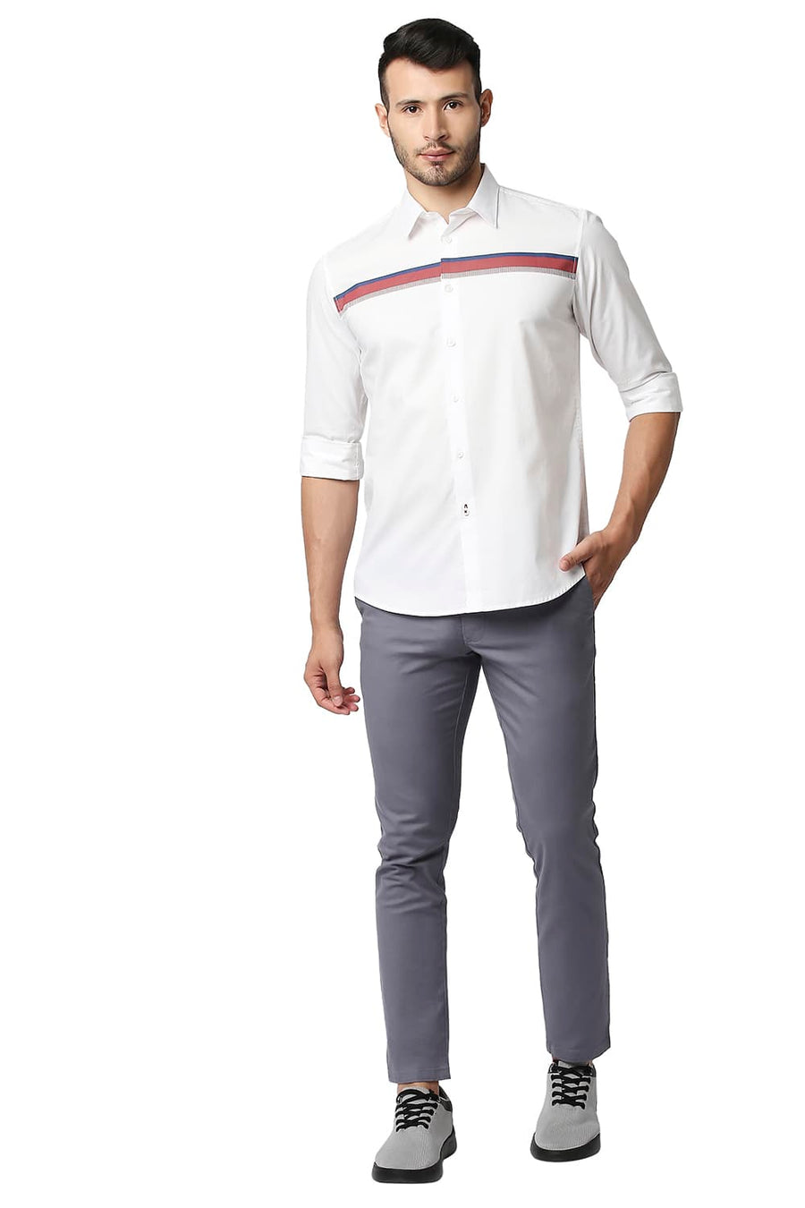 BASICS SLIM FIT BRIGHT WHITE OXFORD STRIPE SHIRT