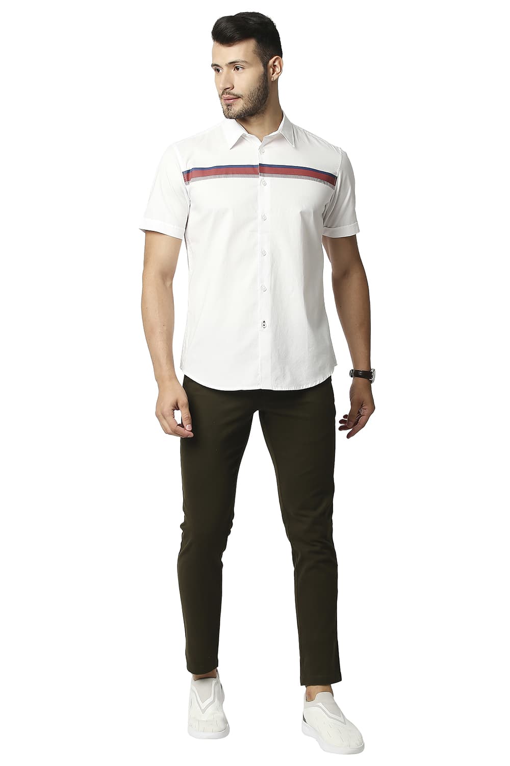 BASICS SLIM FIT OXFORD STRIPE HALFSLEEVES SHIRT