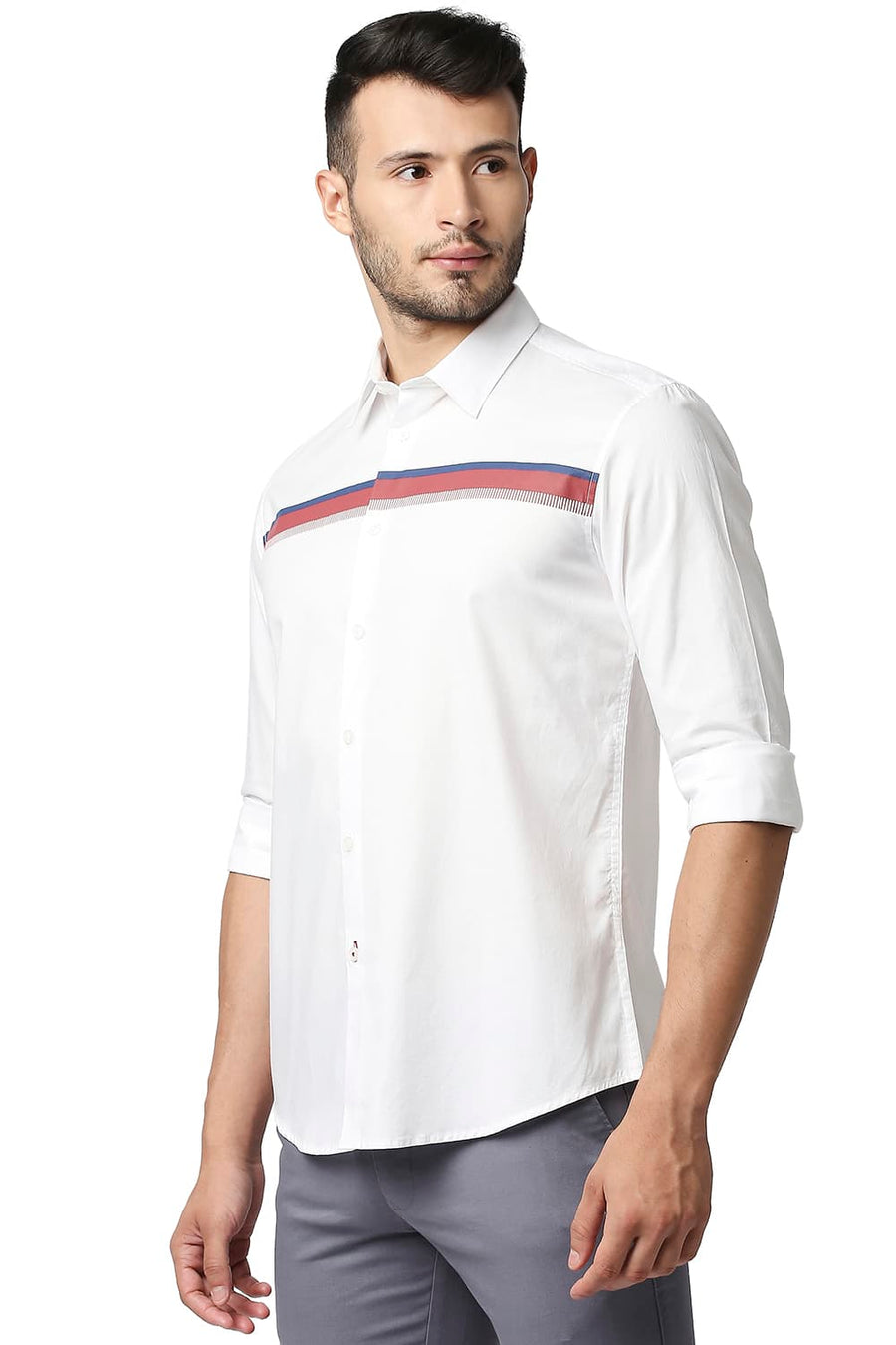 BASICS SLIM FIT BRIGHT WHITE OXFORD STRIPE SHIRT