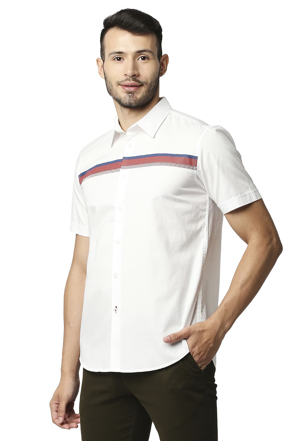 BASICS SLIM FIT OXFORD STRIPE HALFSLEEVES SHIRT