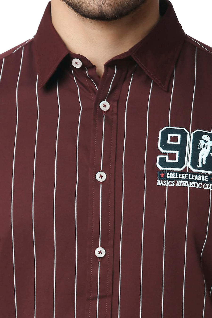 BASICS SLIM FIT PORT MAROON TWILL STRIPE SHIRT