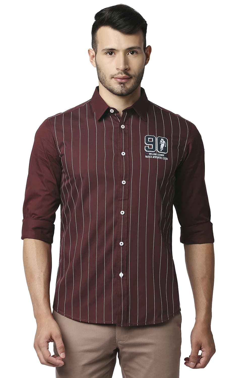 BASICS SLIM FIT TWILL STRIPE SHIRT