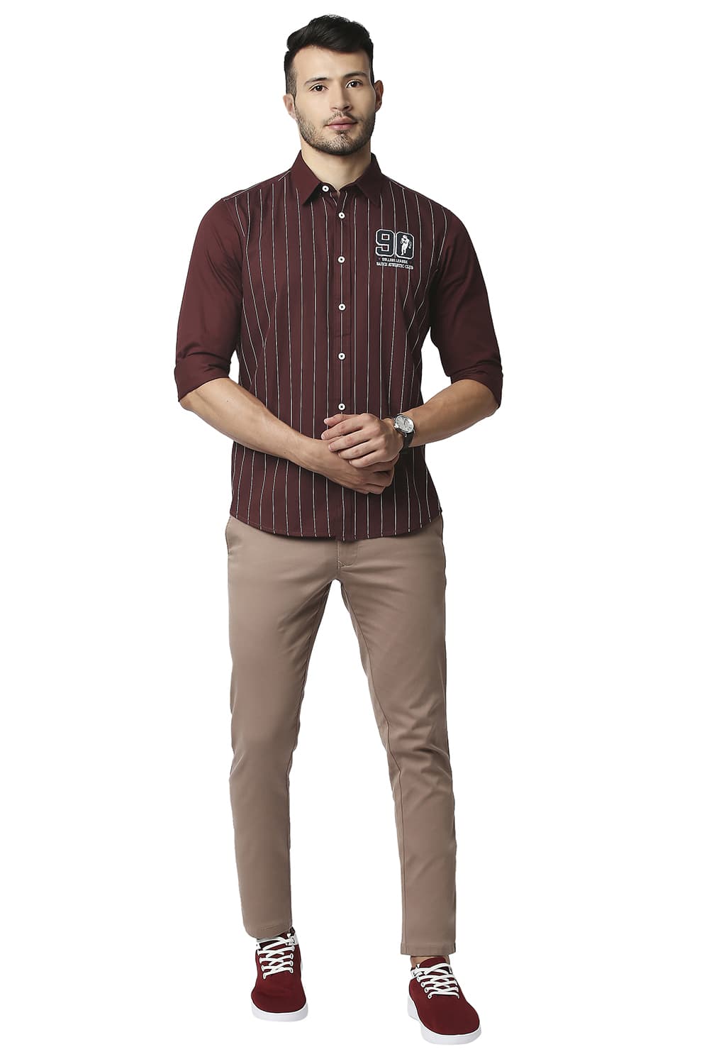 BASICS SLIM FIT TWILL STRIPE SHIRT