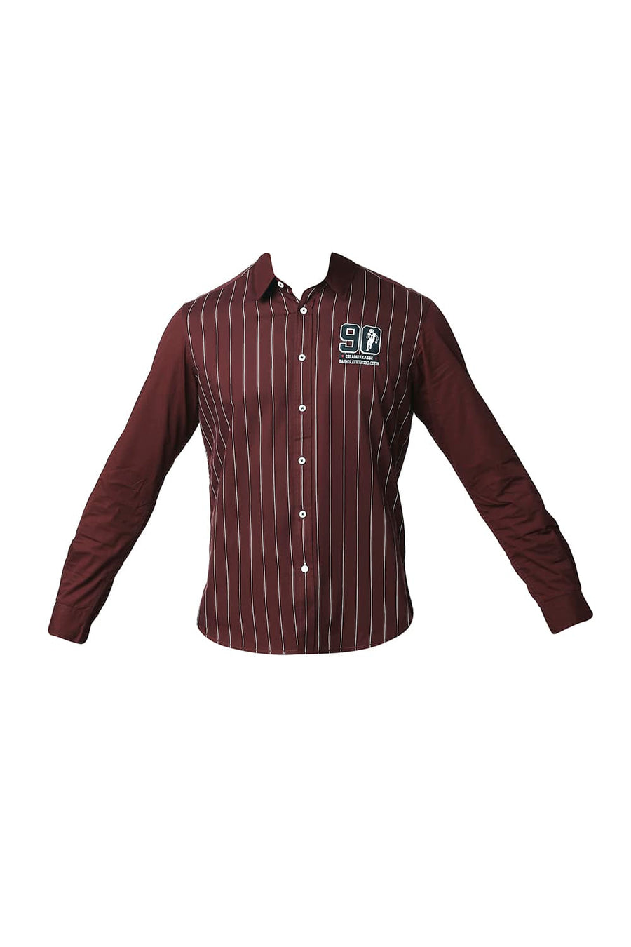 BASICS SLIM FIT PORT MAROON TWILL STRIPE SHIRT