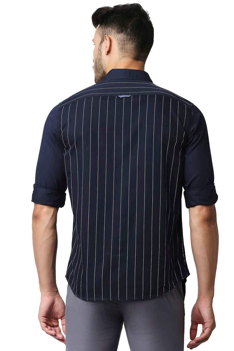 BASICS SLIM FIT NAVY IRIS TWILL STRIPE SHIRT