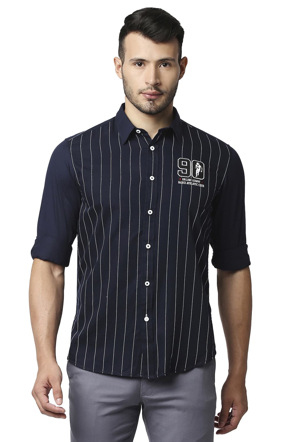 BASICS SLIM FIT TWILL STRIPE SHIRT