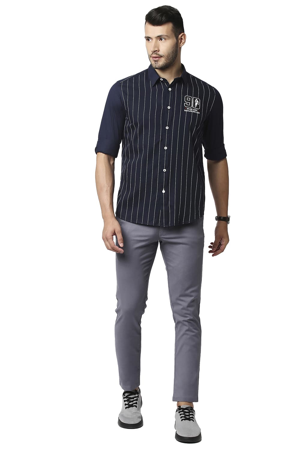 BASICS SLIM FIT TWILL STRIPE SHIRT