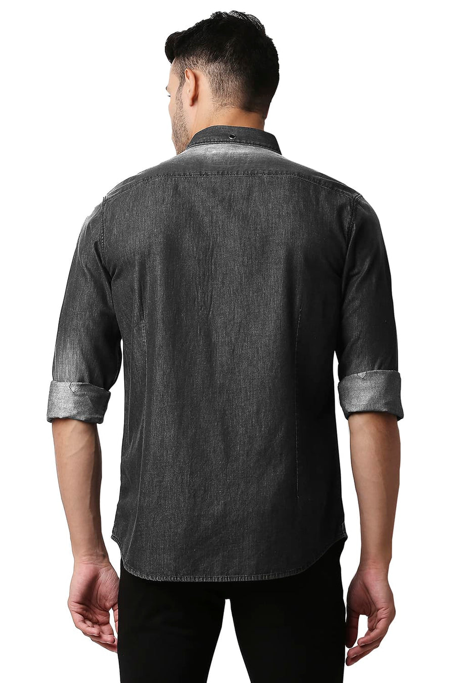 BASICS SLIM FIT BLACK INK COTTON SULPHUR SHIRT