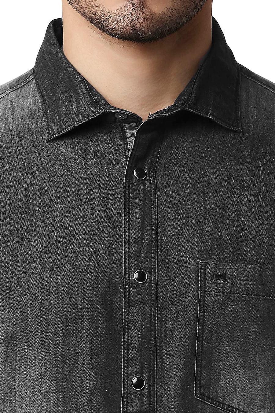 BASICS SLIM FIT BLACK INK COTTON SULPHUR SHIRT