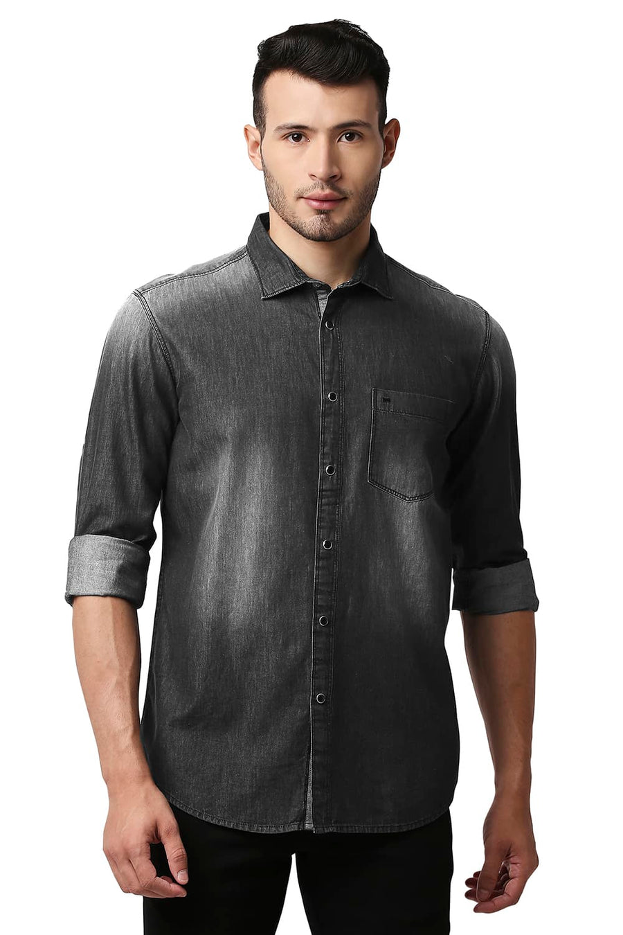 BASICS SLIM FIT BLACK INK COTTON SULPHUR SHIRT