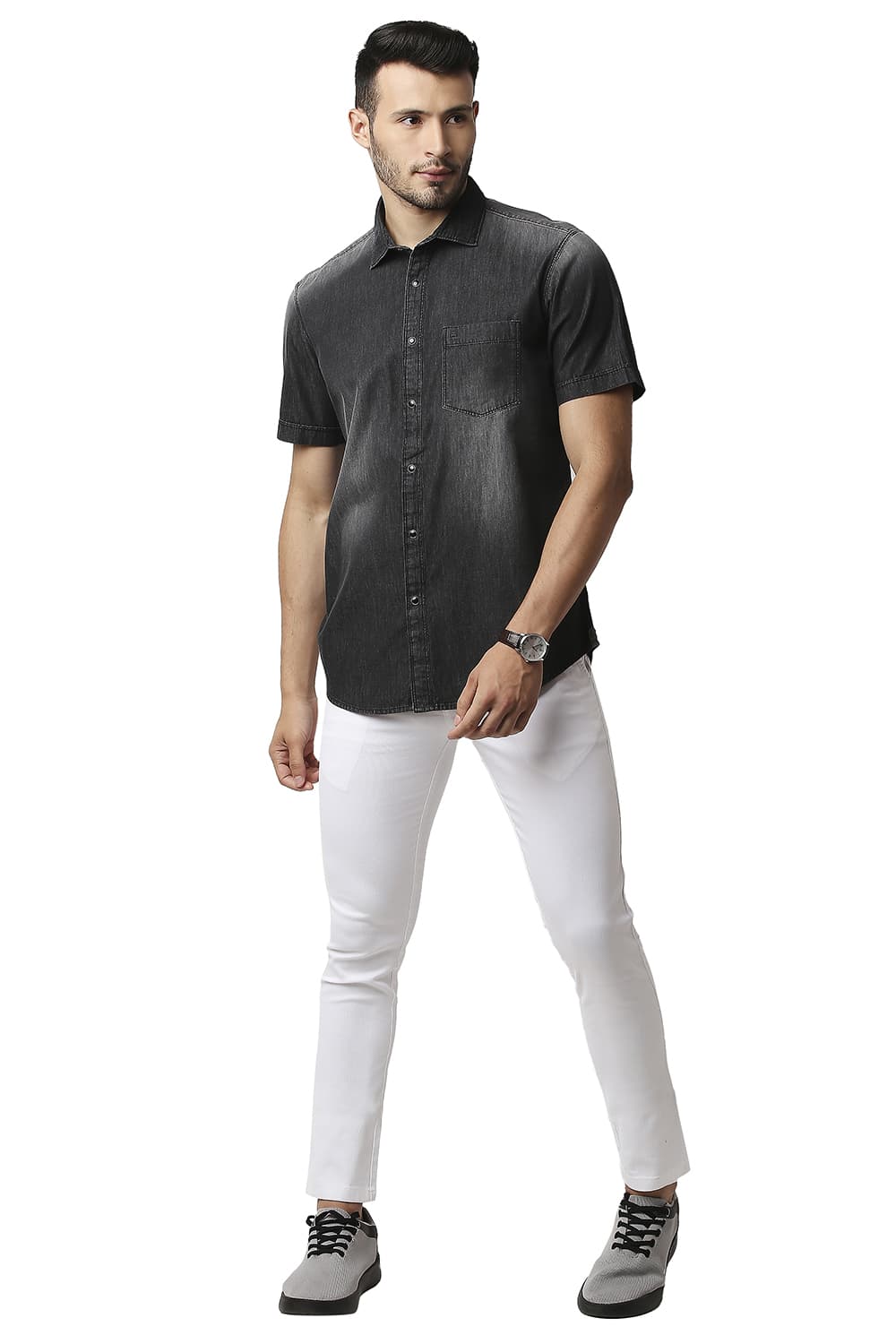 BASICS SLIM FIT COTTON SULPHUR HALFSLEEVES SHIRT