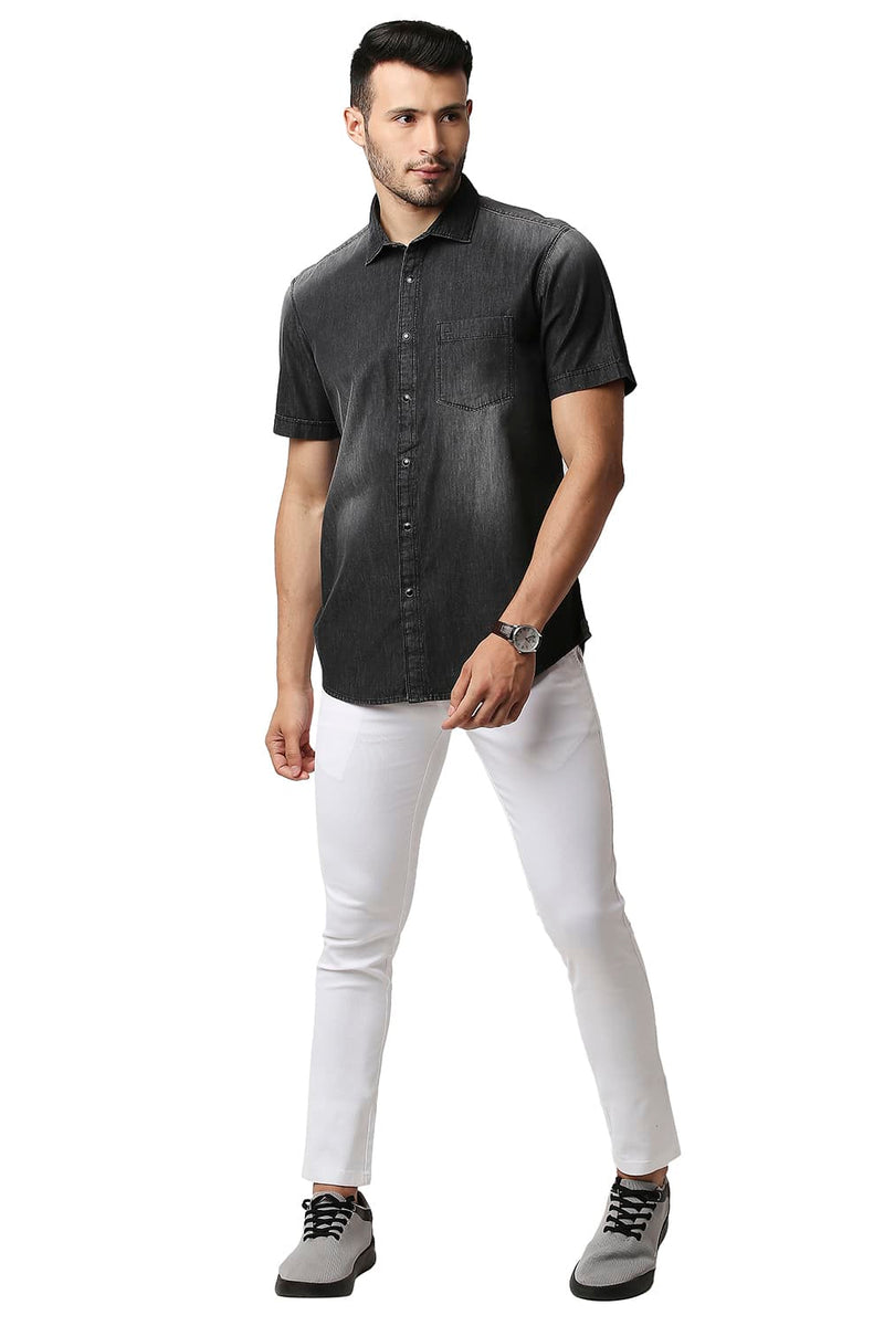 BASICS SLIM FIT COTTON SULPHUR HALFSLEEVES SHIRT