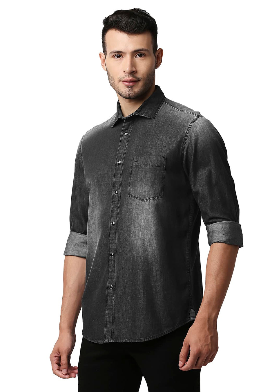 BASICS SLIM FIT BLACK INK COTTON SULPHUR SHIRT