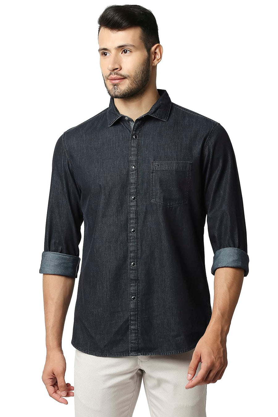 BASICS SLIM FIT ROSIN BLACK COTTON SULPHUR SHIRT