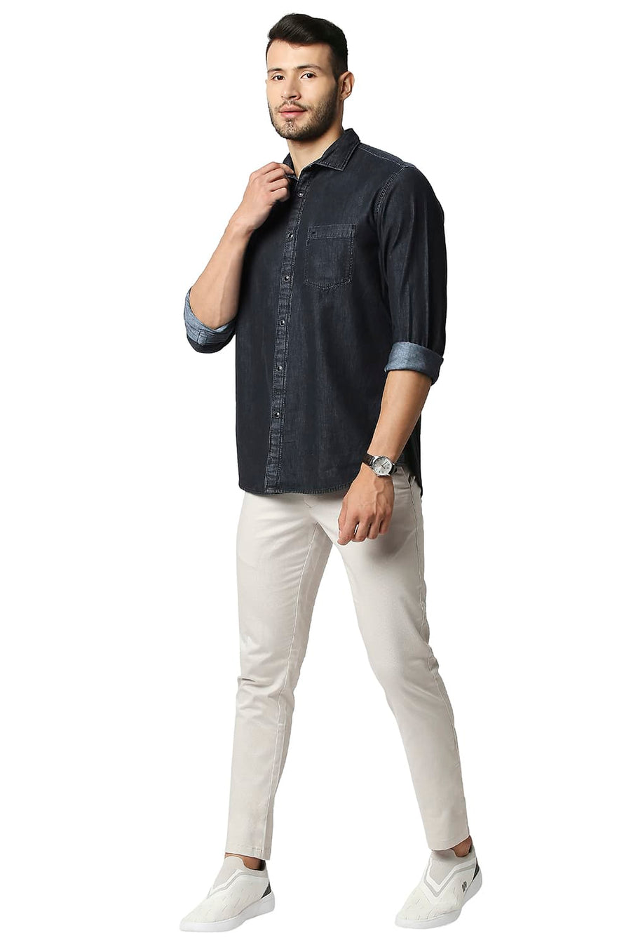 BASICS SLIM FIT ROSIN BLACK COTTON SULPHUR SHIRT