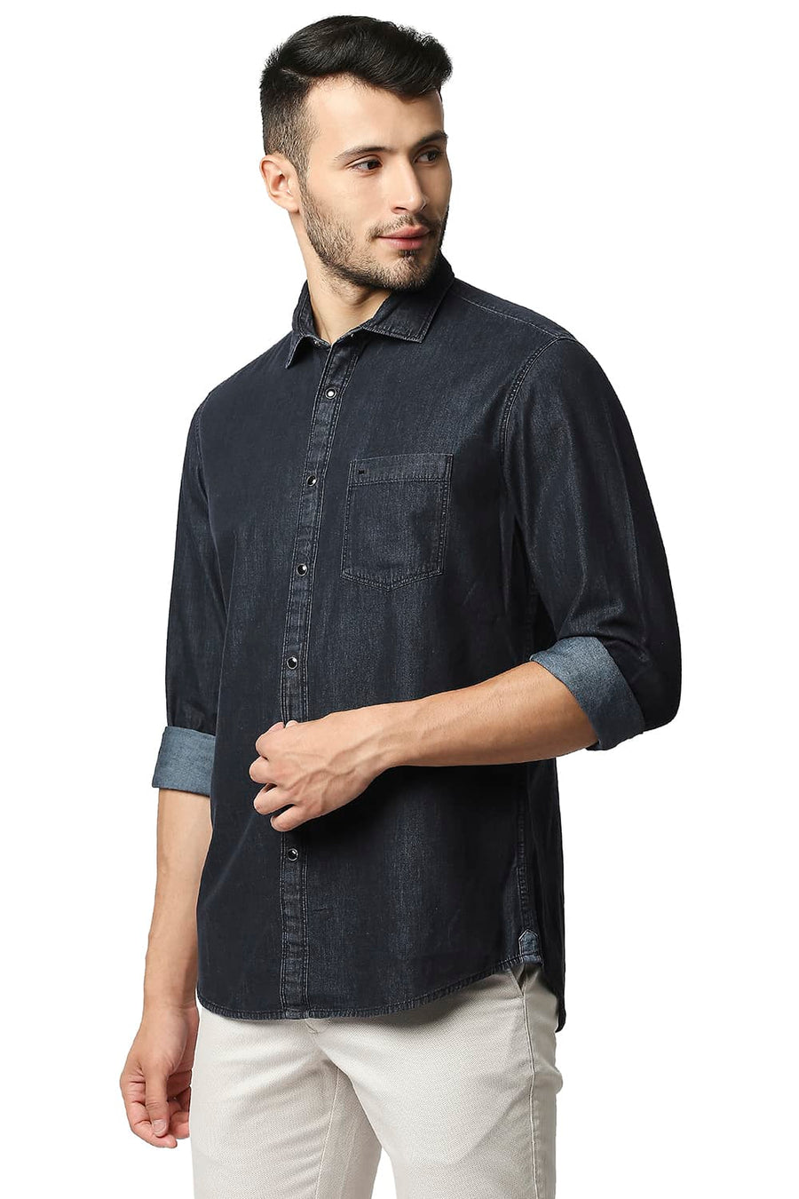 BASICS SLIM FIT ROSIN BLACK COTTON SULPHUR SHIRT