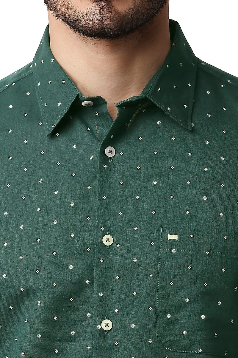 BASICS SLIM FIT COTTON LINEN PRINTED SHIRT