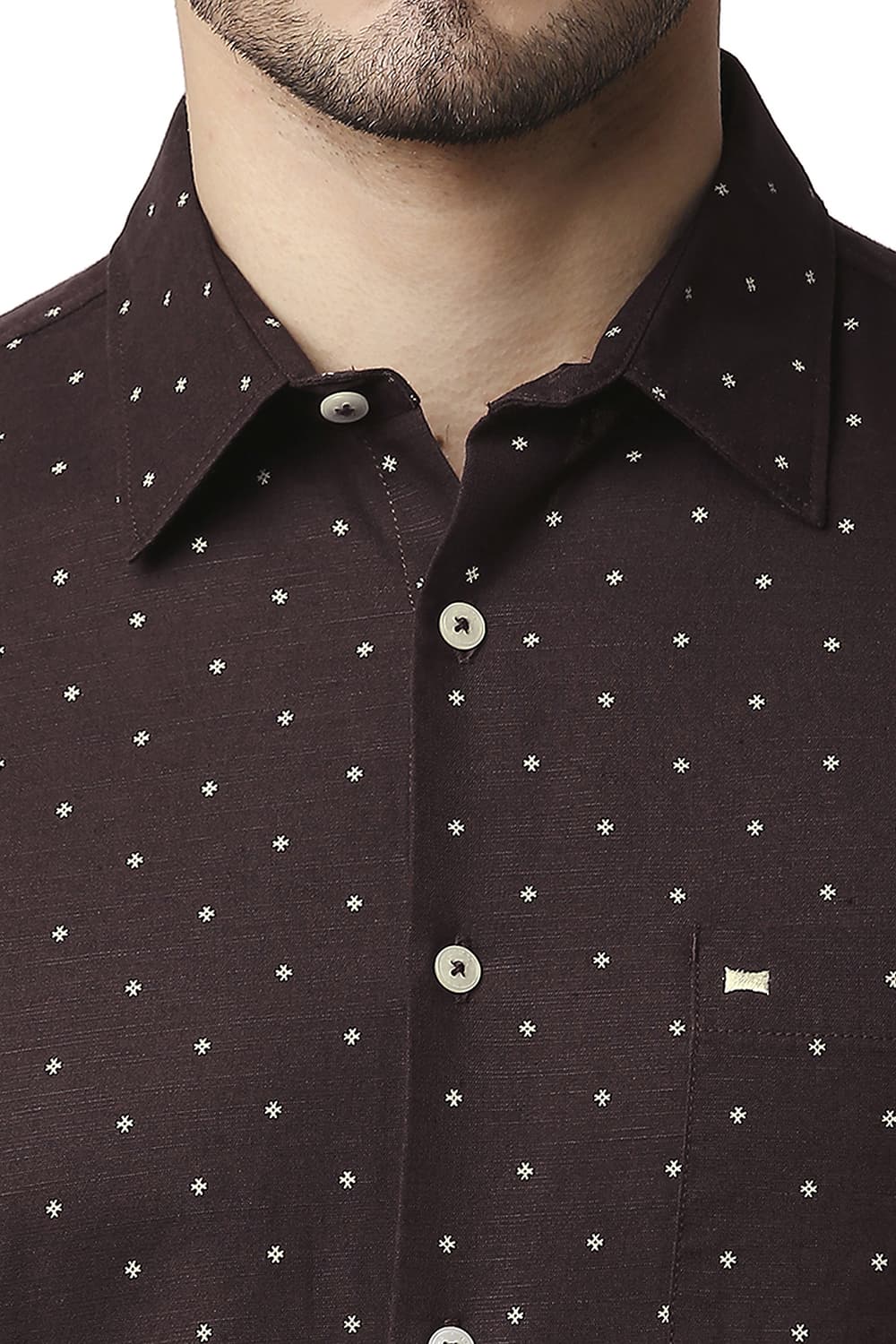 BASICS SLIM FIT COTTON LINEN PRINTED SHIRT