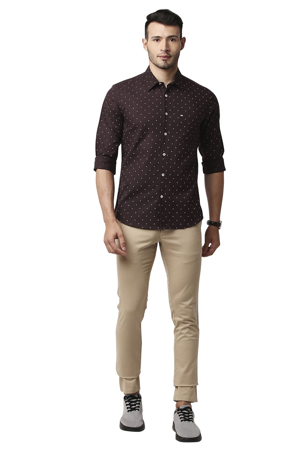 BASICS SLIM FIT COTTON LINEN PRINTED SHIRT