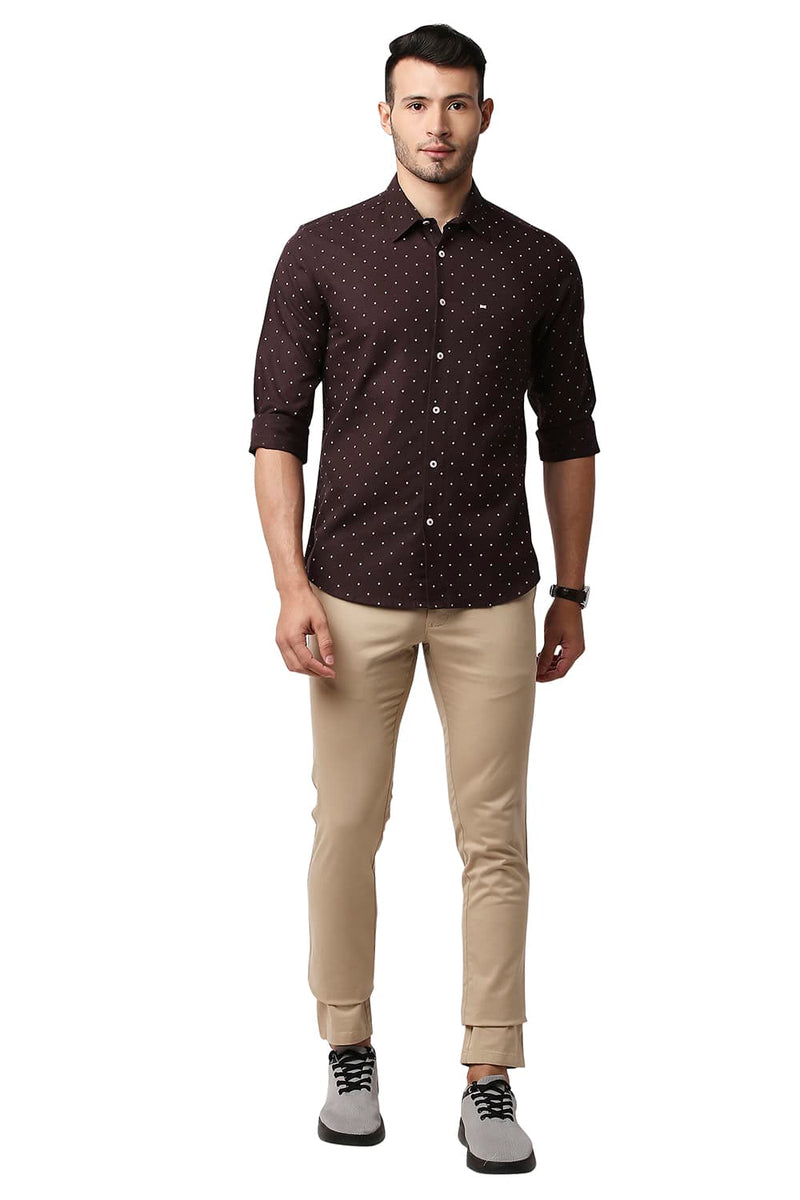 BASICS SLIM FIT COTTON LINEN PRINTED SHIRT