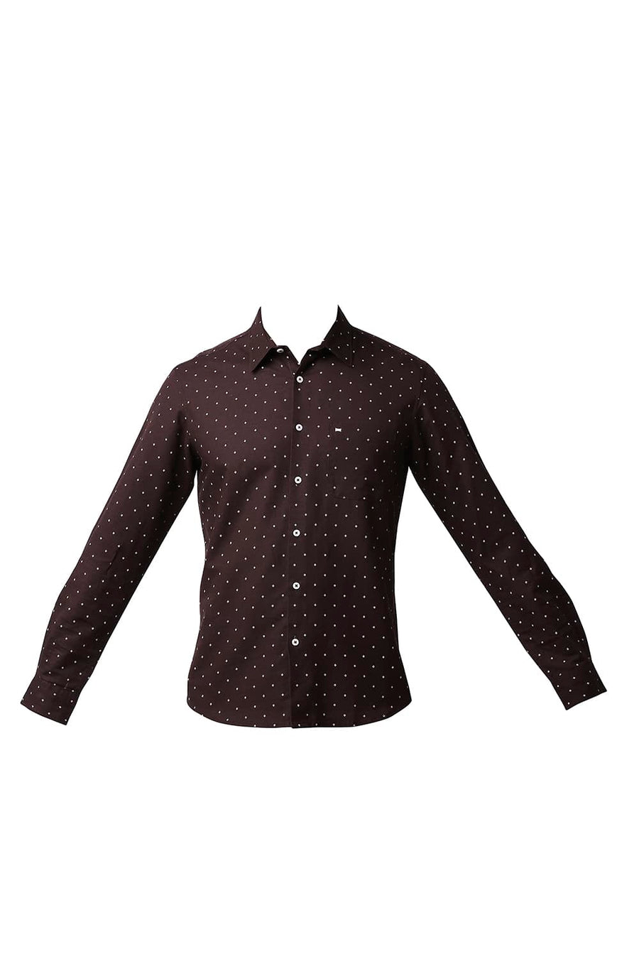 BASICS SLIM FIT FUDGE MAROON COTTON LINEN PRINTED SHIRT
