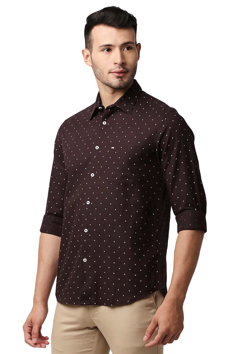 BASICS SLIM FIT COTTON LINEN PRINTED SHIRT