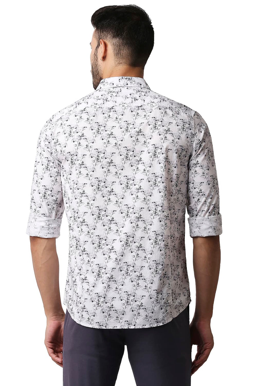 BASICS SLIM FIT WHITE SMOKE DIGITAL POPLIN PRINTED SHIRT