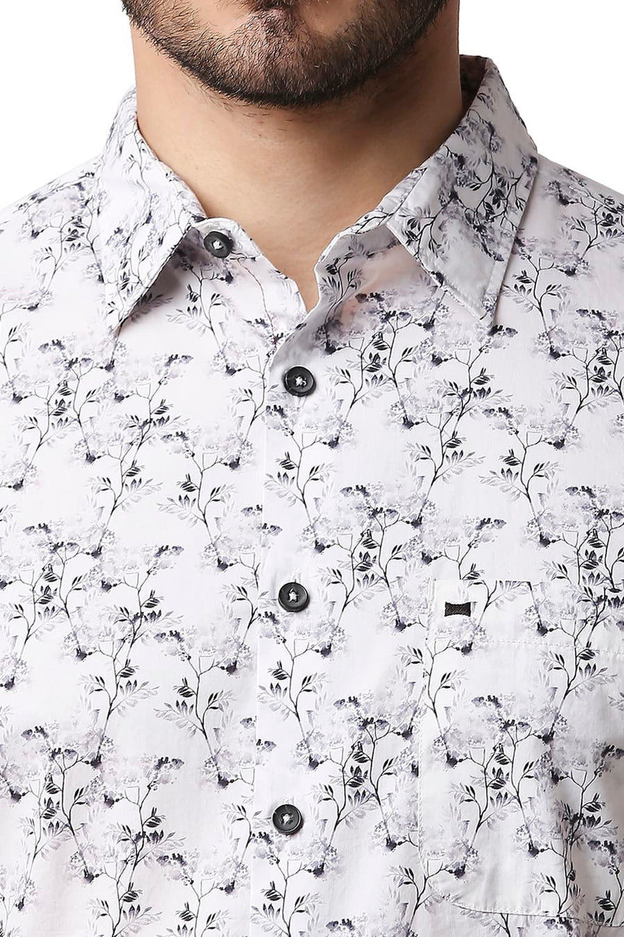 BASICS SLIM FIT WHITE SMOKE DIGITAL POPLIN PRINTED SHIRT