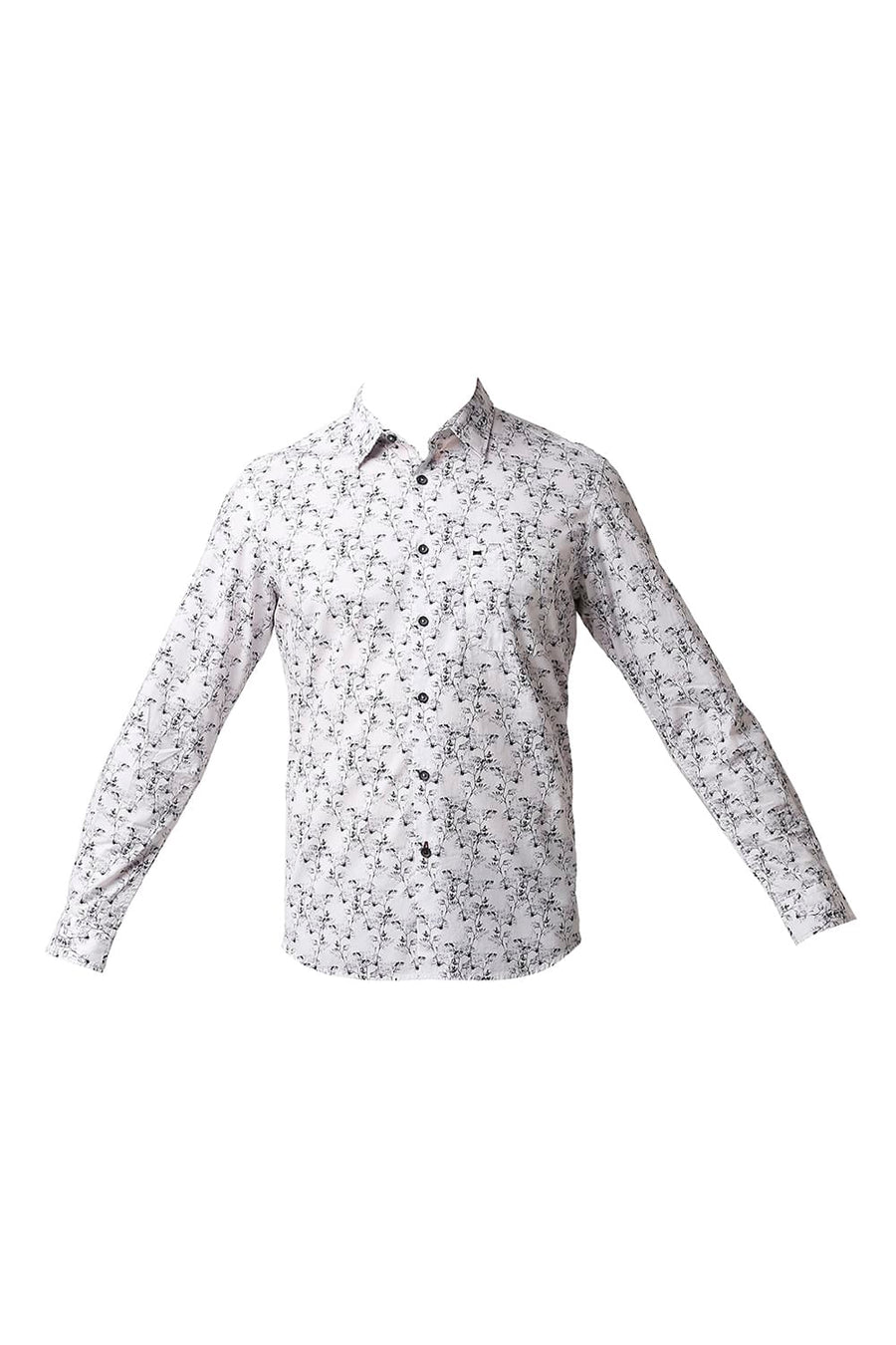 BASICS SLIM FIT WHITE SMOKE DIGITAL POPLIN PRINTED SHIRT