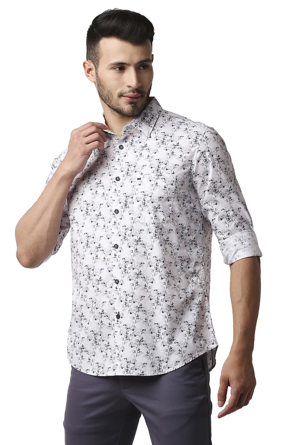 BASICS SLIM FIT DIGITAL POPLIN PRINTED SHIRT