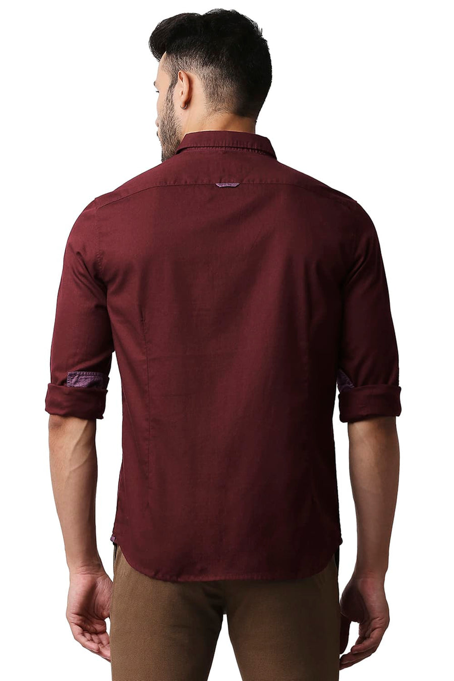 BASICS SLIM FIT ZIN FANDEL MAROON CREPE SHIRT