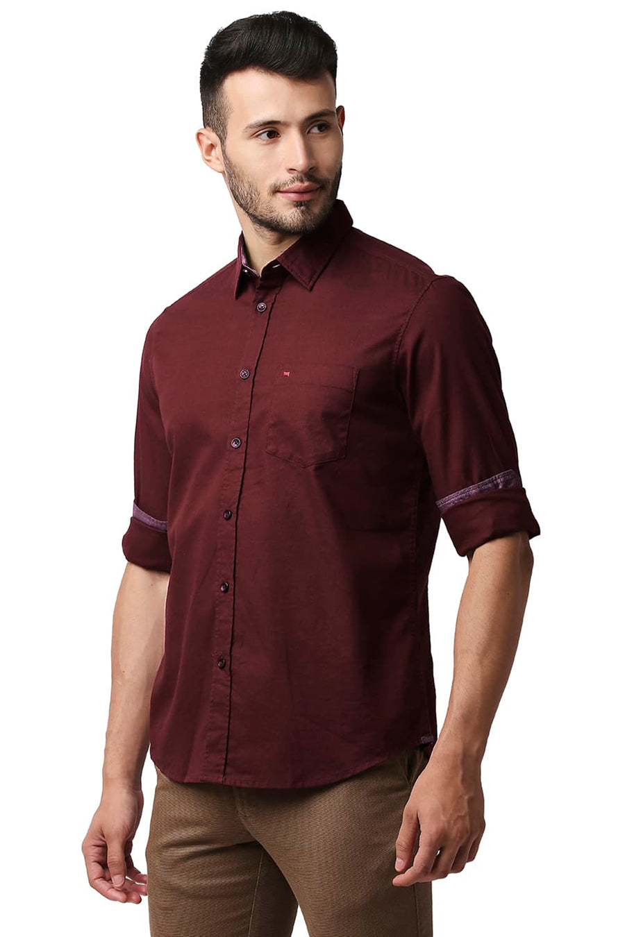 BASICS SLIM FIT ZIN FANDEL MAROON CREPE SHIRT
