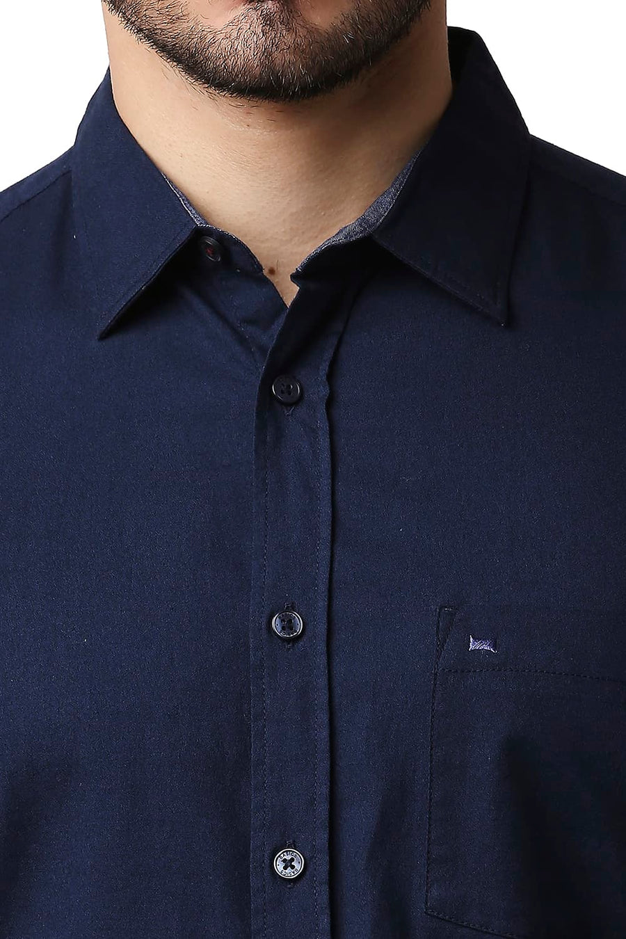 BASICS SLIM FIT NAVY SPACE CREPE SHIRT