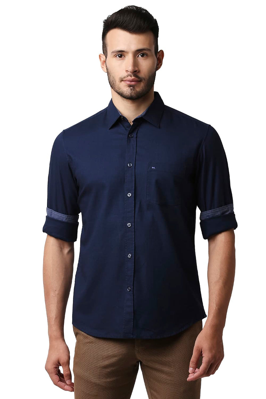 BASICS SLIM FIT NAVY SPACE CREPE SHIRT